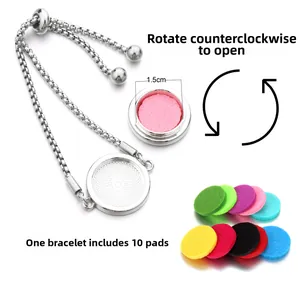 Detail of essential oil diffuser bracelet with 10 colored pads and 1.5cm locket