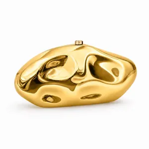 Futuristic gold pebble-shaped acrylic evening clutch with a polished metallic mirror finish