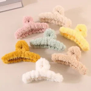 Large plush claw clips in 7 macaron colors for thick hair, soft faux fur hair accessories