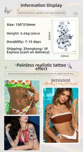 Floral and butterfly herbal juice temporary tattoo stickers shown on arm and back skin