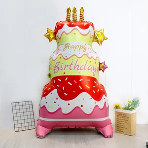 Giant tiered birthday cake foil balloon with candles and Happy Birthday text
