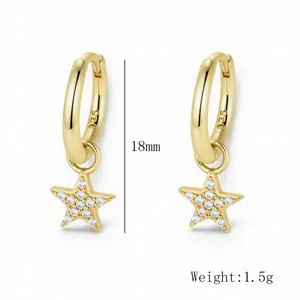 Detailed view of S925 sterling silver star drop earrings with dimensions 18mm and 1.5g