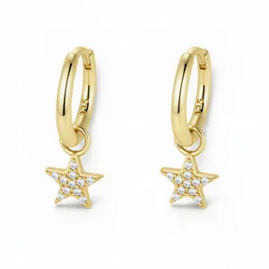 Elegant S925 sterling silver gold star hoop earrings with sparkling zircon stones
