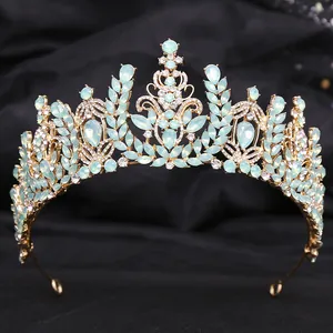 Baroque Luxurious Alloy Rhinestone Bridal Crown Tiara Elegant Wheat Ear Design Wedding Banquet Party Women Hair Accessories
