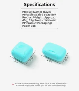 Specifications of square and rectangular leakproof travel soap boxes in blue PP plastic