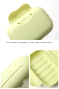Detail of travel soap box featuring secure double-buckle seal and internal drainage tray