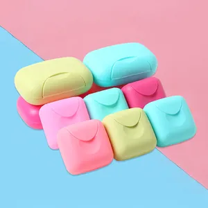 Portable leakproof travel soap box with locking lid in assorted macaron colors