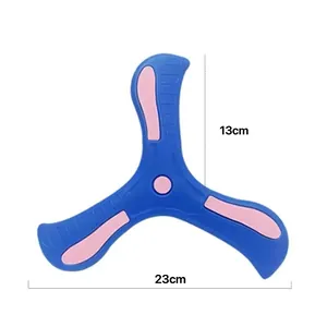 Blue and pink foam EVA 3-blade boomerang for kids outdoor sports, size 23cm by 13cm