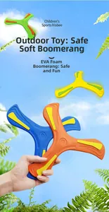 Three-blade EVA foam boomerang toy for kids' outdoor sports in vibrant green color