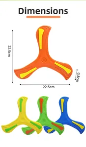 Detailed dimensions of EVA foam boomerang showing 22.5cm size and anti-slip texture