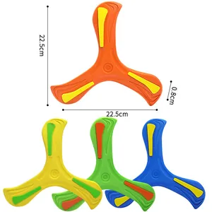 Three-leaf EVA foam boomerang for kids in blue, green, and orange, size 22.5cm x 0.8cm