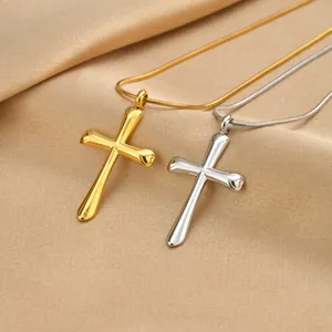 Collier Pendentif Croix en Acier Inoxydable pour Femme Or Argent Chaîne Serpent Réglable Cadeau Bijoux