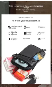 Macro view of leather waist bag showing large capacity for phone, wallet and daily items
