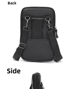 Close-up of leather waist bag showing back belt loops and side zipper thickness