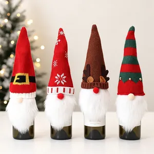 Copri Bottiglia Di Vino Di Natale Lavorato A Maglia Pelliccia Sintetica Gnomo Renna Fiocco Di Neve Decorazione Tavola Festa
