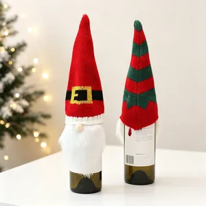 Copribottiglie di vino natalizi a maglia con gnomo e elfo per decorazione da tavola
