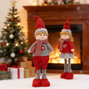 Christmas Retractable Doll Ornaments Knitted Plush Telescopic Long Legs Holiday Desktop Decor Red Grey Festive Nordic Style
