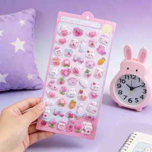 Cute 3D embossed cartoon stickers with rabbits and sweets for DIY planners and crafts