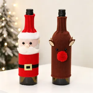 Christmas Wine Bottle Cover Knitted Cloth Santa Claus Reindeer Elk Table Decoration Festive Holiday Party Supplies