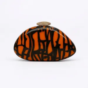 Acrylic Resin Evening Clutch Bag Marble Pattern Hard Shell Handbag With Gold Metal Clasp For Women Wedding Party Prom