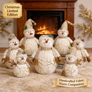 Ornement De Poupée De Bonhomme De Neige De Noël Tissu En Peluche Motif Doré Décoration De Bureau Festive Cadeau De Maison Style Nordique