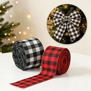 Buffalo Plaid Band Sackleinen Stoff Drahtkante Für Weihnachtsdekoration Geschenkverpackung DIY Basteln Gingham Muster