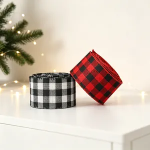 5m Schwarz-weiß kariertes Juteband für Weihnachtsgeschenke und Christbaumschmuck