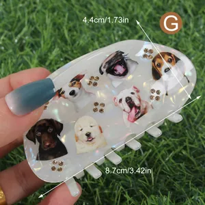 Cute acetate dog pattern hair claw clip with rhinestones, 8.7cm length for women