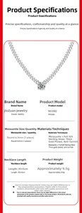 Detail specifications of S925 silver moissanite Cuban necklace with 6.5mm round cut stone
