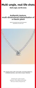 Macro detail of 925 sterling silver chain with a round brilliant moissanite pendant