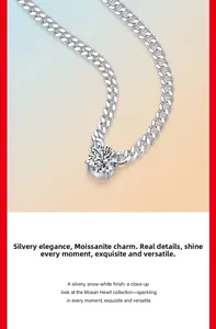 Macro shot of 925 sterling silver moissanite pendant with 4-prong setting details