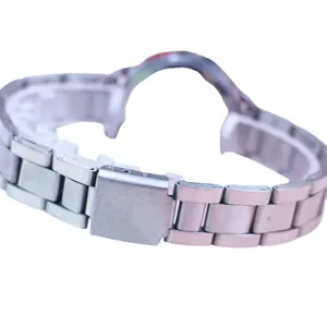 Classic stainless steel link bracelet watch band with secure folding clasp for kids