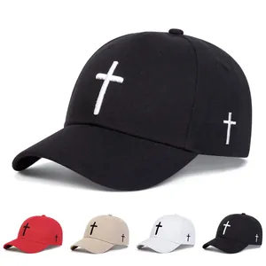 Kids baseball cap with cross embroidery in black red beige and white cotton twill