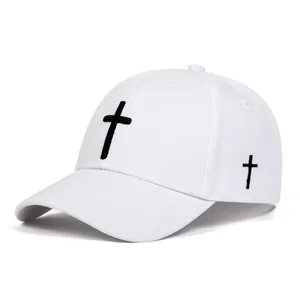 White cotton baseball cap with black cross embroidery for kids outdoor fashion
