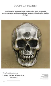 Macro detail of antique silver skull ring with gothic punk texture and intricate metalwork