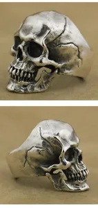 Detailed side views of retro punk skull ring with realistic bone texture and oxidation