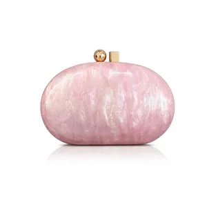 Evening Clutch Bag Acrylic Marble Texture Gold Ball Lock Luxury Party Formal Shell Shape Handbag For Women