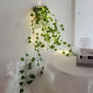 Solar artificial ivy vine string lights with warm white LEDs for garden and home decor