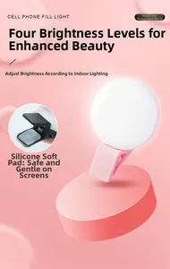 Pink clip-on LED selfie light featuring non-slip silicone pads for screen protection