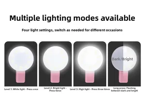 Detail showing four light adjustment modes on a pink mini LED selfie ring light