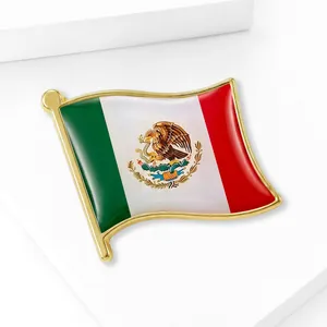 Creative Mexican flag enamel brooch pin with gold plating and waving flag design