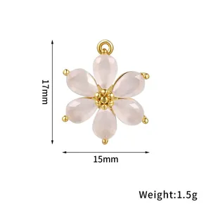 18K gold plated flower pendant with pink crystal petals and size measurements