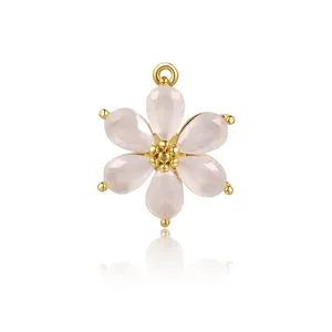 DIY six-petal flower pendant with 18K gold plating and pink teardrop crystals