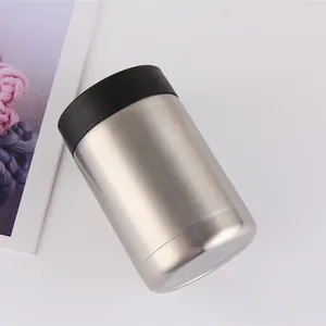 Double-layer 12oz stainless steel beer can insulator with brushed metal finish