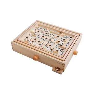 Wooden balance ball maze game with 36 levels and metal steel balls for skill training
