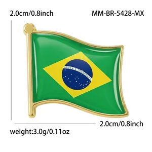 Épingle à revers émaillée drapeau du Brésil en alliage doré, 2,0 cm avec spécifications