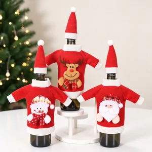 Set of 3 Christmas wine bottle covers with Santa, snowman and reindeer designs