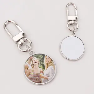Close-up of heart-shaped sublimation metal keychain for personalized photo printing