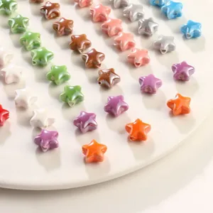 Colorful star-shaped ceramic beads with glazed finish for handmade jewelry DIY necklaces