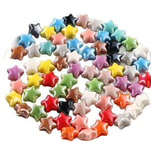 Colorful star-shaped ceramic beads for DIY jewelry making with glazed finish and holes